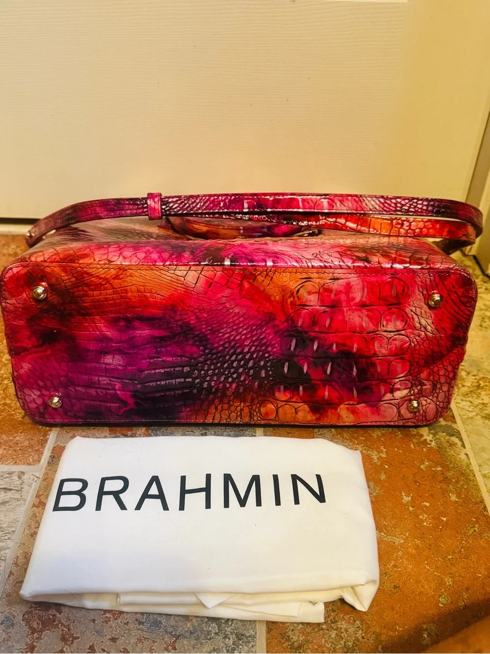 RARE! Brahmin Spiced Berry Large Duxbury Croc-Embossed Leather Satchel!